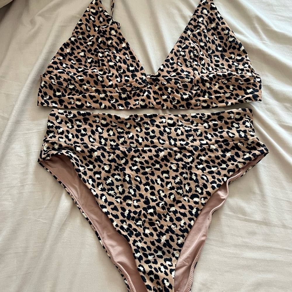 Aerie Leopard Print High Cut Cheeky Bikini